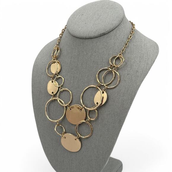 Lane Bryant Goldtone Necklace Organic Circles Double Strand Fashion Jewelry - Picture 1 of 7